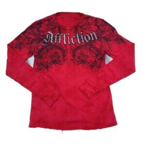 Vintage Y2k Affliction Waffle knit Thermal Shirt wings Cross